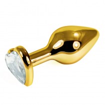 Анальная пробка прозрачная Rosebud Heart Metal Plug(Gold) S