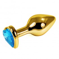 Анальная пробка голубая Rosebud Heart Metal Plug(Gold) S