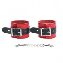 Черно-красные наручники из натуральной кожи