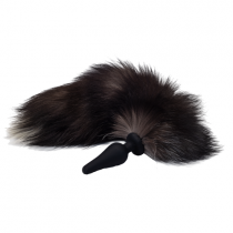 Силиконовая анальная втулка с черным хвостиком из натурального меха Furry Fox 51 см