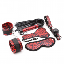 Черно-красный леопардовый БДСМ набор из 5 предметов